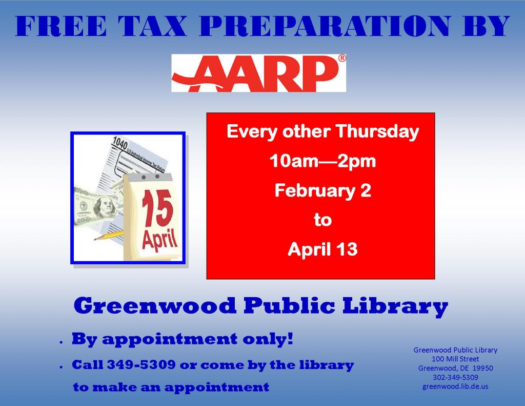 AARP free tax help Greenwood Library
