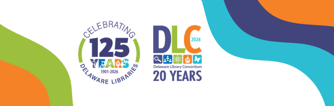 Logos for celebrating 125 years of Delaware Public Libraries and 20 years of the Delaware Library Consortium in 2026